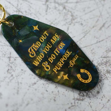 Find Out Who You Are & Do It On Purpose Motel Style Keychain Angled View